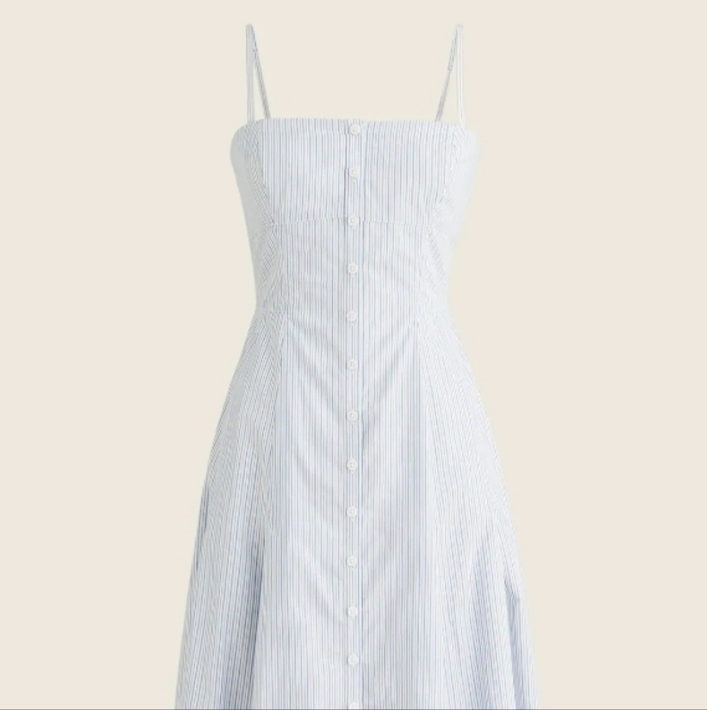 J. Crew White and Blue Cotton Poplin Button-Down Striped Dress